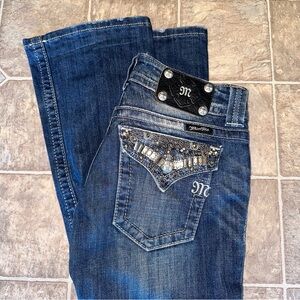 Miss Me Designer Jeans Bootcut Beaded Rhinestone Flap Pocket